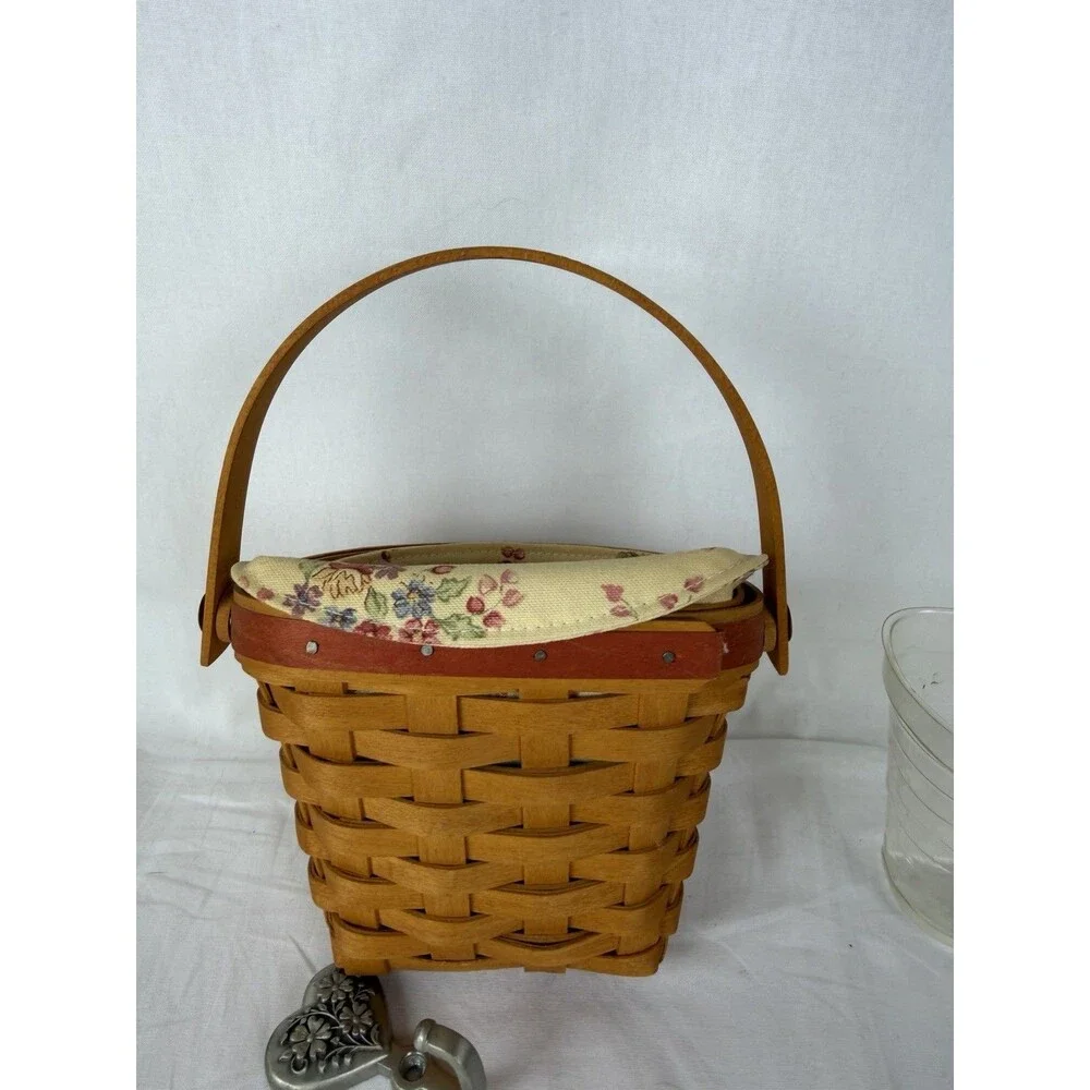 LONGABERGER 2001 Sweetheart Red Love Notes Basket W Liner Protector With Hook